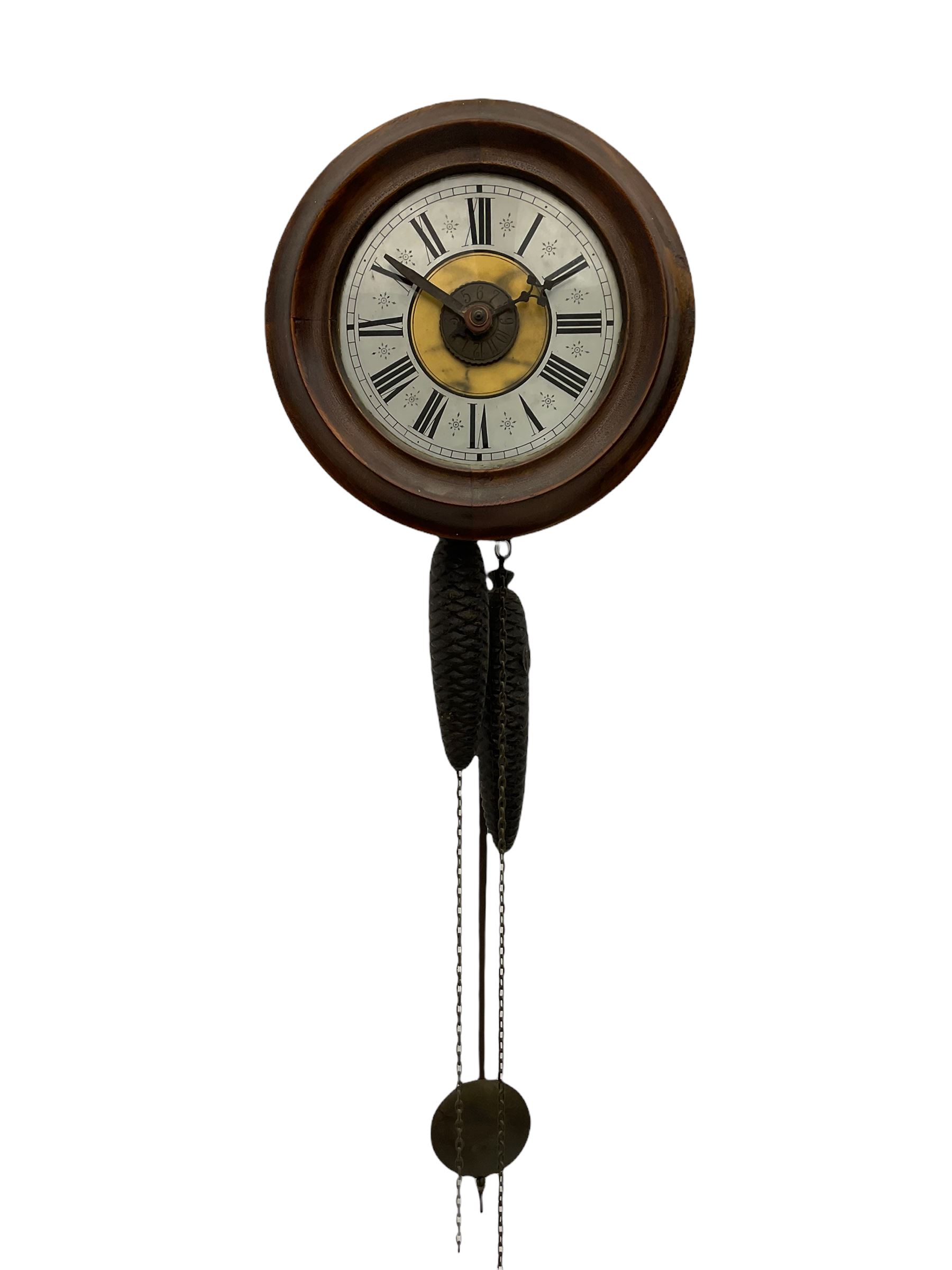 A German 30hour chain driven wooden framed Postman’s Alarm clock