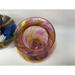 Three Hartley Wood coloured glass vases, each of baluster form with swirling decoration, tallest H21cm