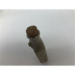 Terry Pratchett Discworld figures, designed by Clarecraft, comprising Cohen the barbarian, DW42, the Patrician, boxed, DW37, three Potions, DW18, DW19, DW20, two Death Bookstamps, DW50, the Gods Dice Box, boxed, DW26, together with two Discworld newsletters, volume 5, August 1998 and volume 6, August 1999. 