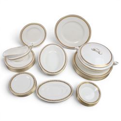 Royal Worcester Golden Anniversary pattern part dinner service for eight including dinner plates, side plates, bowls and desert plates, two serving dishes, covered tureen etc 