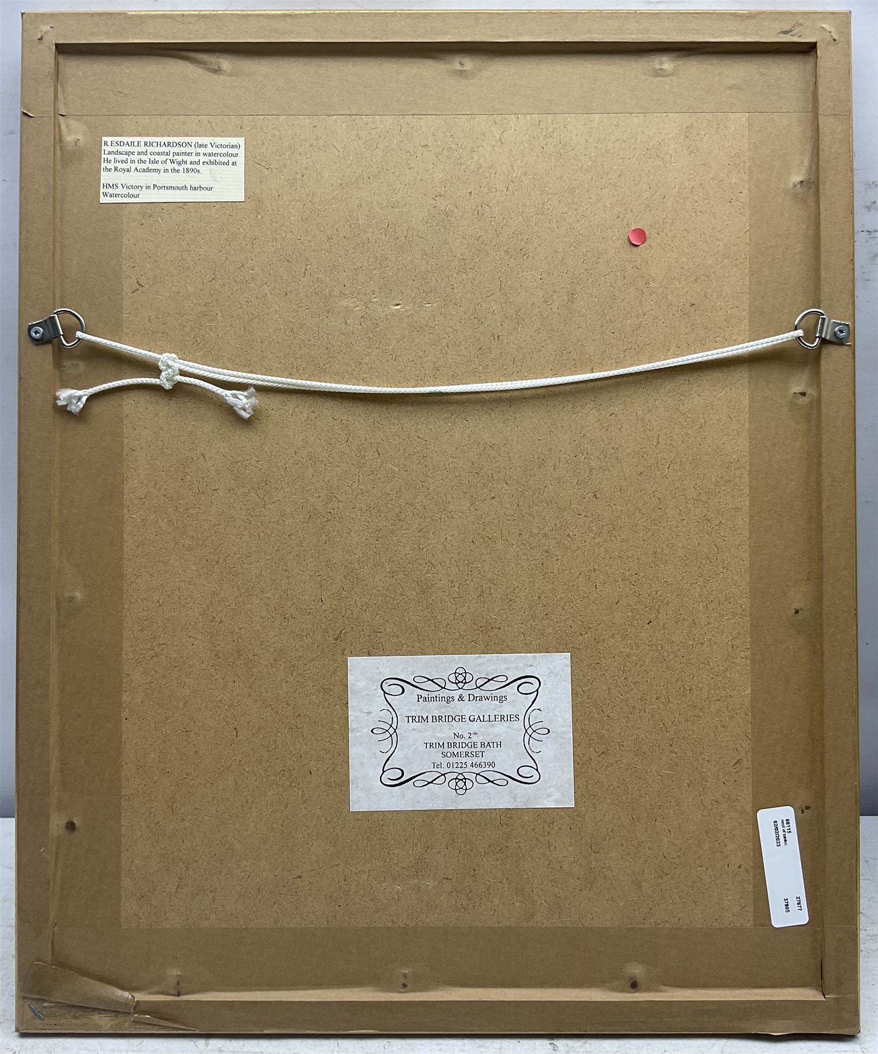 Robert William Esdaile Richardson (British 1861-1941): 'HMS Victory' in Portsmouth Harbour, watercolour signed and titled 27cm x 20cm