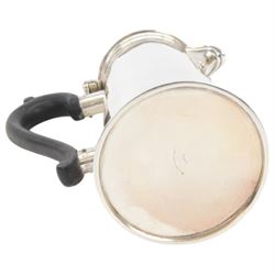 1930's silver two piece cafe au lait set, comprising coffee pot and a hot milk jug, each of tapered cylindrical form, with ebonised handles, hallmarked Nayler Brothers, London 1933, H19cm