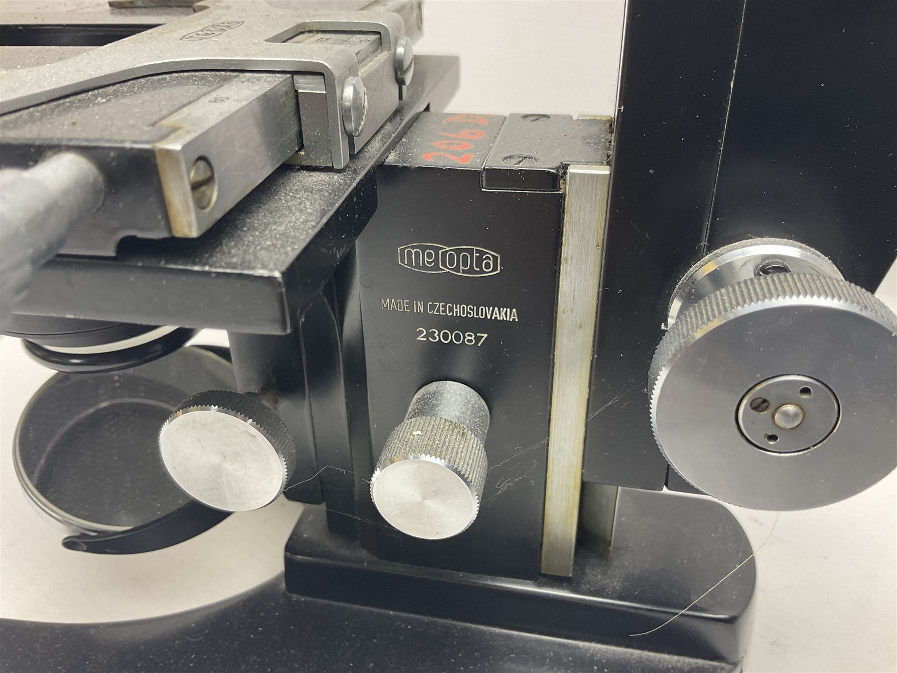 Four microscope, comprising W.J George Ltd, Watson Service 716606, Meopta no 230087 and one other  