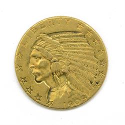 United States of America 1909 D Indian head gold five dollars coin