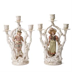 Alfred Stellmacher - Pair of three branch candelabra of naturalistic form, each with a cen...