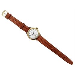  Omega 1930's gold-plated gentleman's manual wind wristwatch No.8665002 case by Dennison, on brown leather strap  