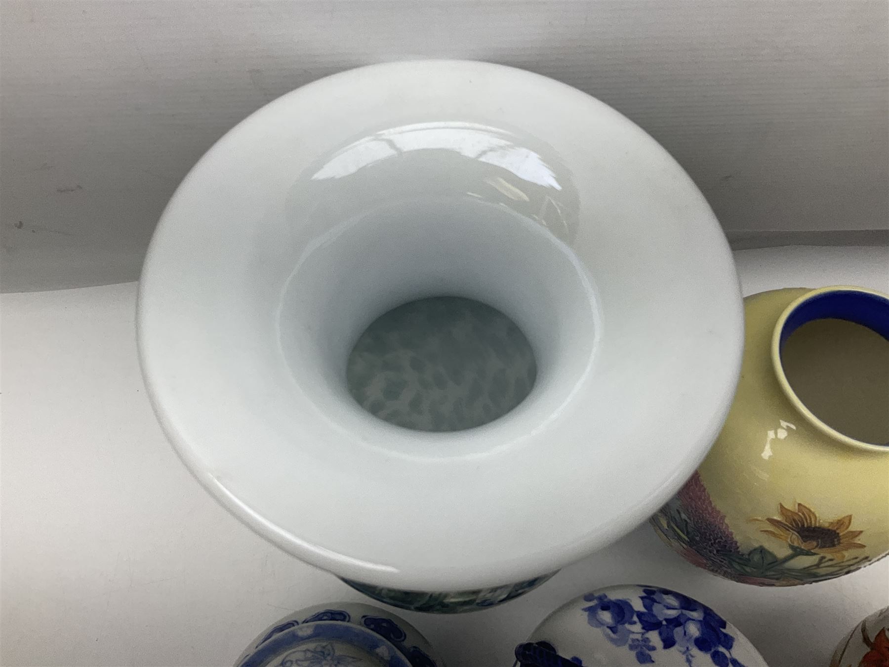 Royal Crown Derby ewer, decorated with blue roses on a white ground, together with Old Tupton vase, Beswick cup and saucer etc  