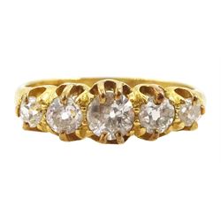 18ct gold five stone old cut diamond ring, total diamond weight approx 0.95 carat