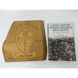 Leeds United football club - football association challenge cup competition final Saturday 11th April 1970 Chelsea vs Leeds United at Wembley programme, football association charity shield Saturday 10th August 1974 Leeds United vs Liverpool programme, various supporters pin badges, scarf for the league 1 playoff final Wembley stadium 25th May 2008, Danbury Mint 'Great Moments in the History of Leeds United' leather bound collectors edition, various used home game tickets etc