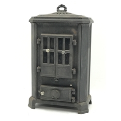 Small two-door cast iron log burning stove,  W45cm, H80cm D30cm,   