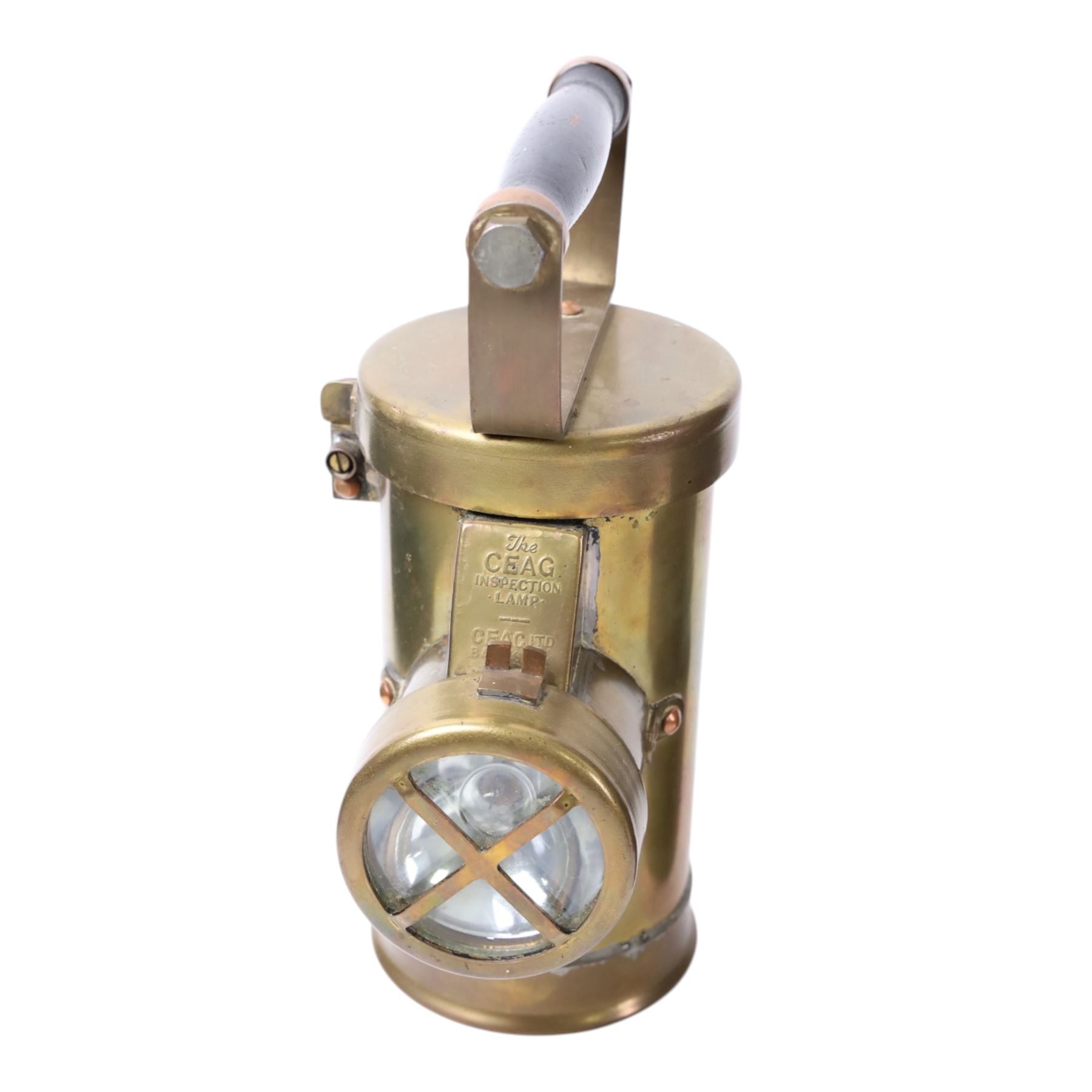 Inspection lamps and similar, including hanging brass engine inspection light, railway signal lollipop lamp, railway lantern, Sentinel paraffin heater, Ceag inspection lamp and a Crescent lamp