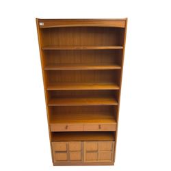 Nathan - mid-20th century teak bookcase, fitted with four adjustable shelves, over two drawers and two cupboards