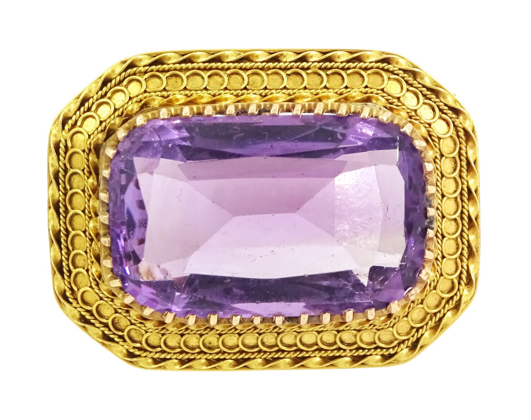Early 20th century gold amethyst Etruscan design brooch