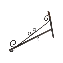 Wrought metal wall mounted bracket for hanging sign/basket, decorated with scroll work, L109cm  