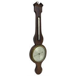 Hitzman & Co of Cambridge - Early 19th century mahogany mercury wheel barometer c1830,
With a broken pediment and finial, rounded base, and lined stringing to the edge, cast brass bezel with an 8-inch circular silvered register calibrated in inches and signed Hitzman & Co, Cambridge, with brass setting pointer to the glass, beneath an arched 12” Fahrenheit scale spirit thermometer with a silvered register. Joseph and Henry Heitzman were German barometer makers and clock importers who lived and worked in Trinity Street Cambridge 1820-1900, often found as here spelt Hitzman.
