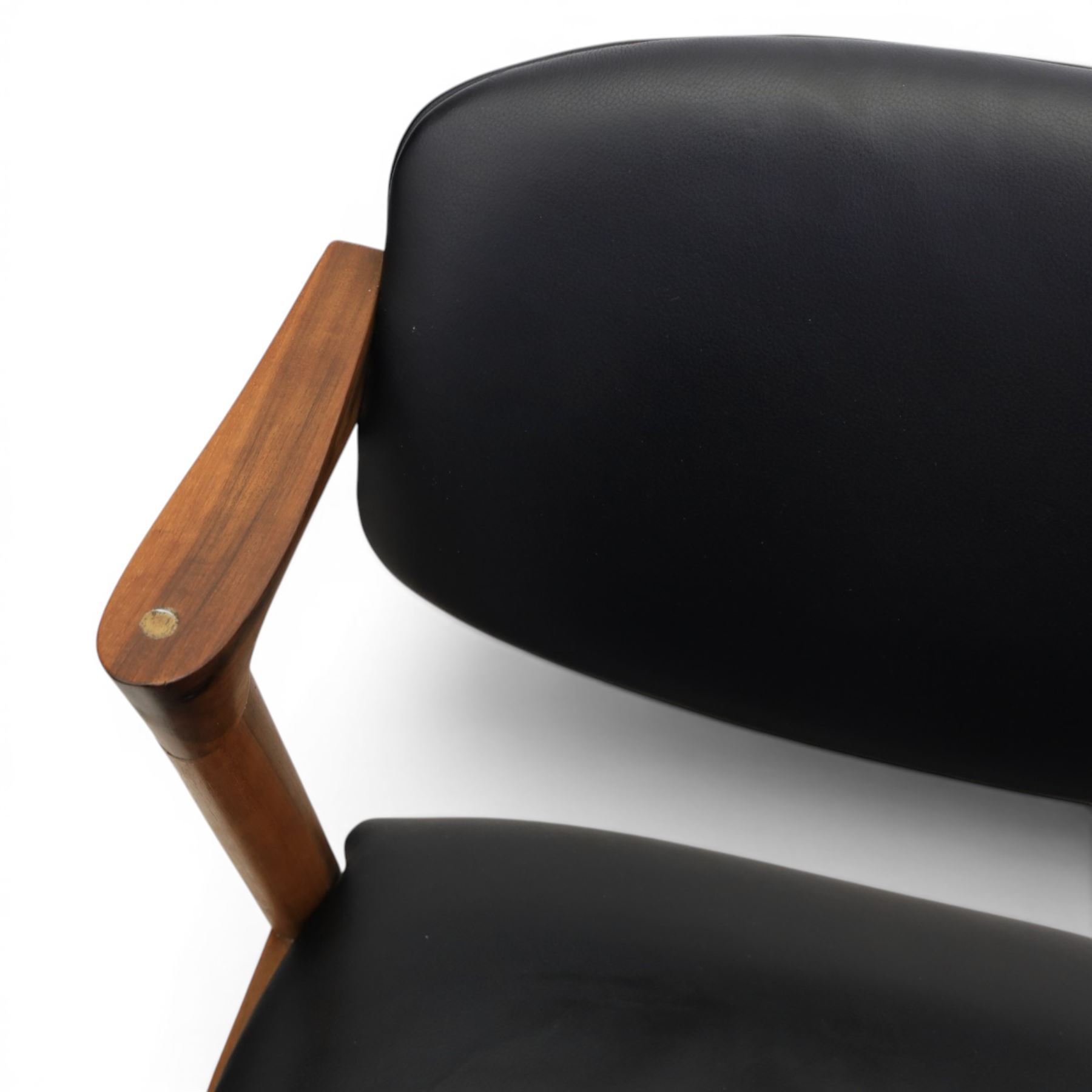 Kai Kristiansen (Danish c.1929-2022) - Pair of mid-20th century teak elbow chairs upholstered in black leatherette