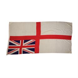 Four large linen ship's flags, including Red Ensign, Union Jack, White Ensign and one other, Red Ensign H140cm,W260cm