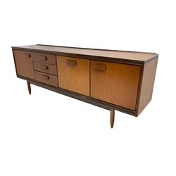 Mid-20th century teak sideboard, fitted with three cupboards and three drawers