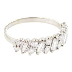 18ct white gold diamond half eternity ring, five baguette cut diamonds each spaced by two round brilliant cut diamonds, total diamond weight approx 0.55 carat