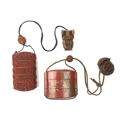 A Japanese cinnabar lacquer inro, of fiv