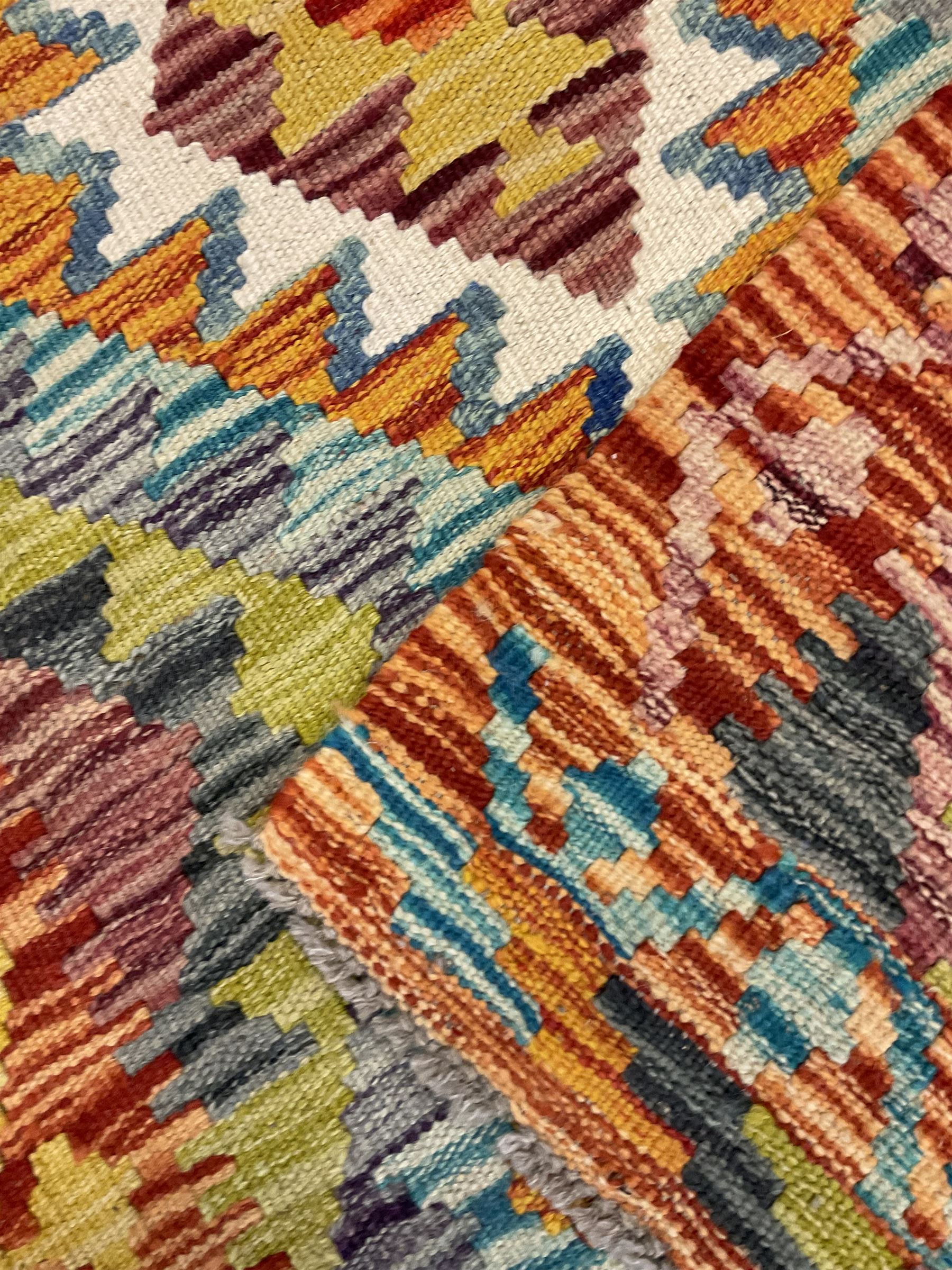 Chobi Kilim multi-coloured ground geometric design rug