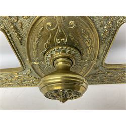 Adams style brass door plate and handle, with classical figure and scroll detail, L60cm