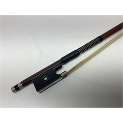 Nickel mounted pernambuco violin bow stamped R. Paesold L73.5cm