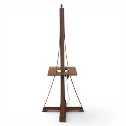 20th century stained wooden standing lamp, four foliate carved splayed supports, with squa...