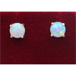  Pair of silver opal stud earrings, stamped 925  