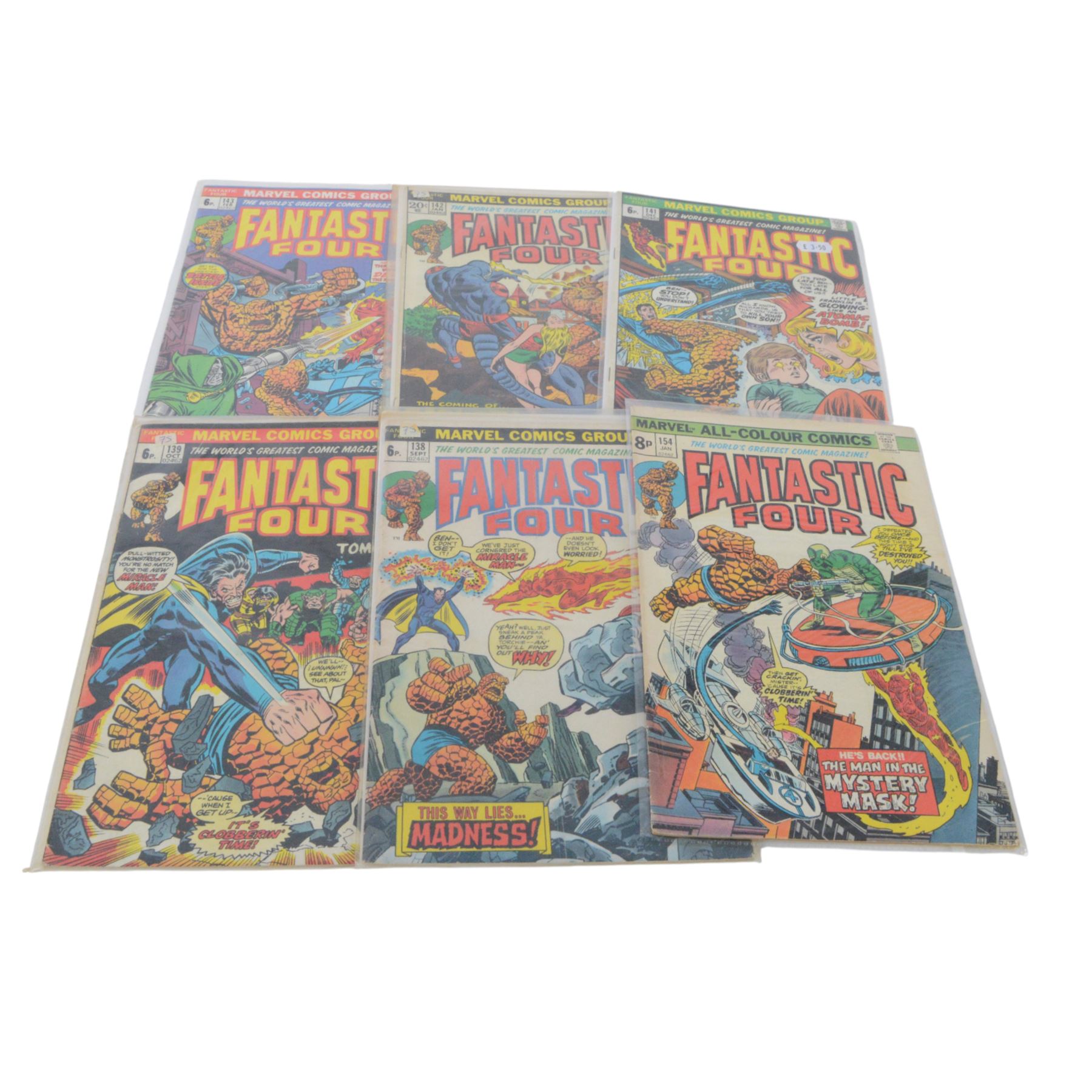 Forty Marvel mostly Bronze Age 'The Fantastic Four' comic books, spanning years 1969-1981, comprising #90, #93, #99, #101, #107, #112 (appears to be a reprint), #116, #118, #125, #126, #127, #128, #129, #130, #131, #132, ##133, #134, ##135, #136, #137, #138, #139, #141, #142, #143, #144, #145, #146, #147, #148, #149, #150,   #151, #152, #153, #154, #166, #181, #233, #236, all bagged, some carded