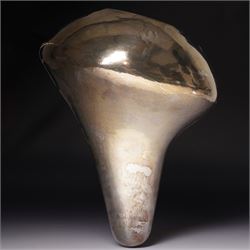 Sarah Denny (Northern British 1982-): silver 'Gathering Vessel' Britannia silver sculpture, Sheffiled 2009 

Artists notes: 'This vessel centres on the most fundamental narrative of a simple gathering of growth. A cone-like form opens wide. Extending outward, tilting upward, reaching out wholly in full circle form to gather all she can from the source above..'
