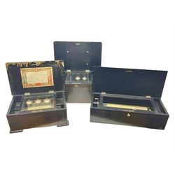Swiss - Three 19th-century cylinder music boxes suitable for spares or repair.