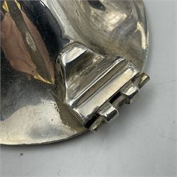 Five piece Edwardian silver tea service, comprising teapot and coffee pot, each with ebonised scroll handle, tea caddy with hinged cover, twin handled open sucrier, and milk jug, each of rounded bombe form, upon four paw feet, hallmarked William Adams Ltd, Birmingham 1904 and 1905, coffee pot H26cm
