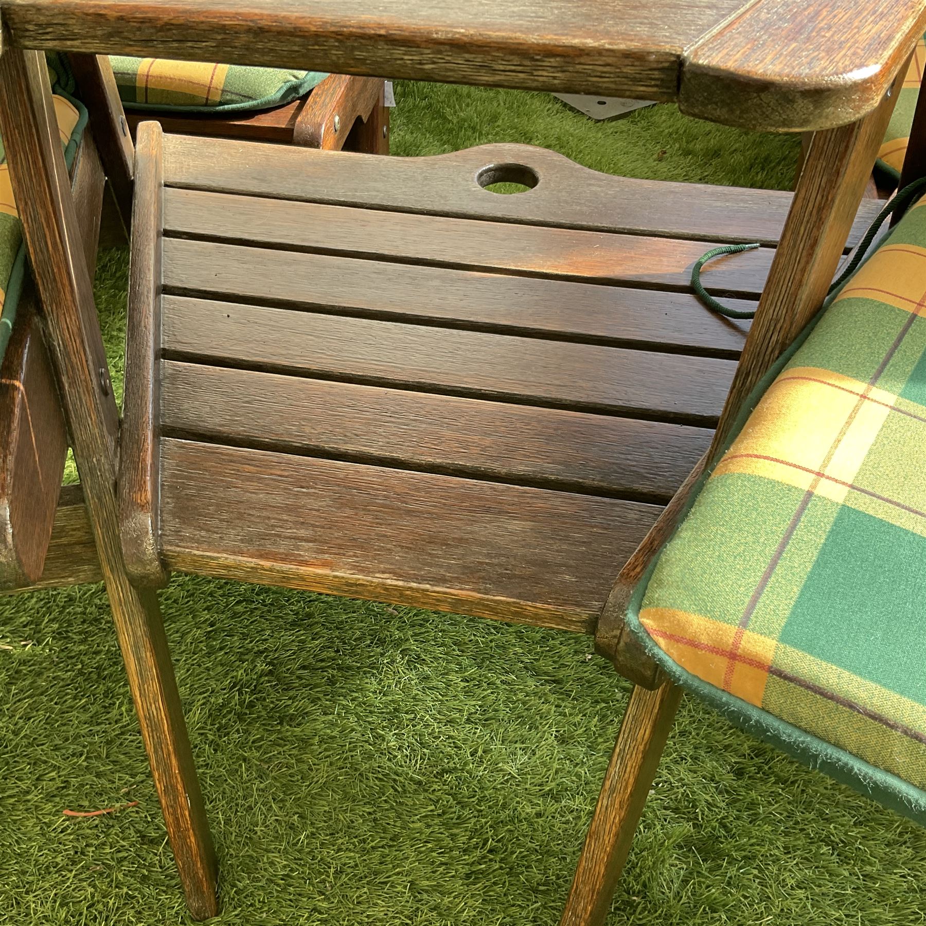 Teak Companion Love seat with cushions  - THIS LOT IS TO BE COLLECTED BY APPOINTMENT FROM DUGGLEBY STORAGE, GREAT HILL, EASTFIELD, SCARBOROUGH, YO11 3TX