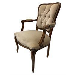 Set of four French style beech framed armchairs