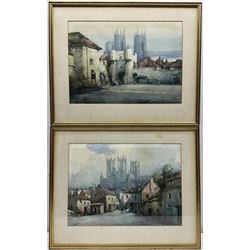 Noel Harry Leaver (British 1889-1951): York Minster from Bootham Bar and Lincoln Cathedral, pair watercolours signed 27cm x 37cm (2)