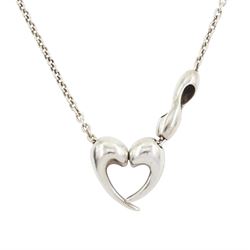 Georg Jensen silver heart pendant necklace, from 'Artist Pendant of the Year', designed by Minas Spiridis, London import mark 1996, boxed