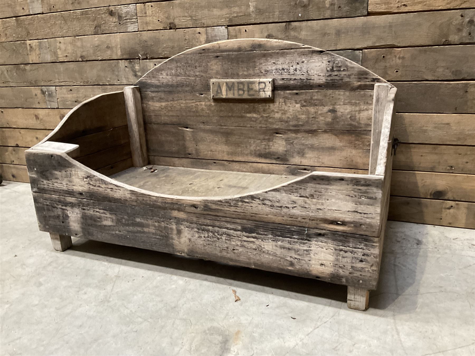 Traditional pine slatted dog bed