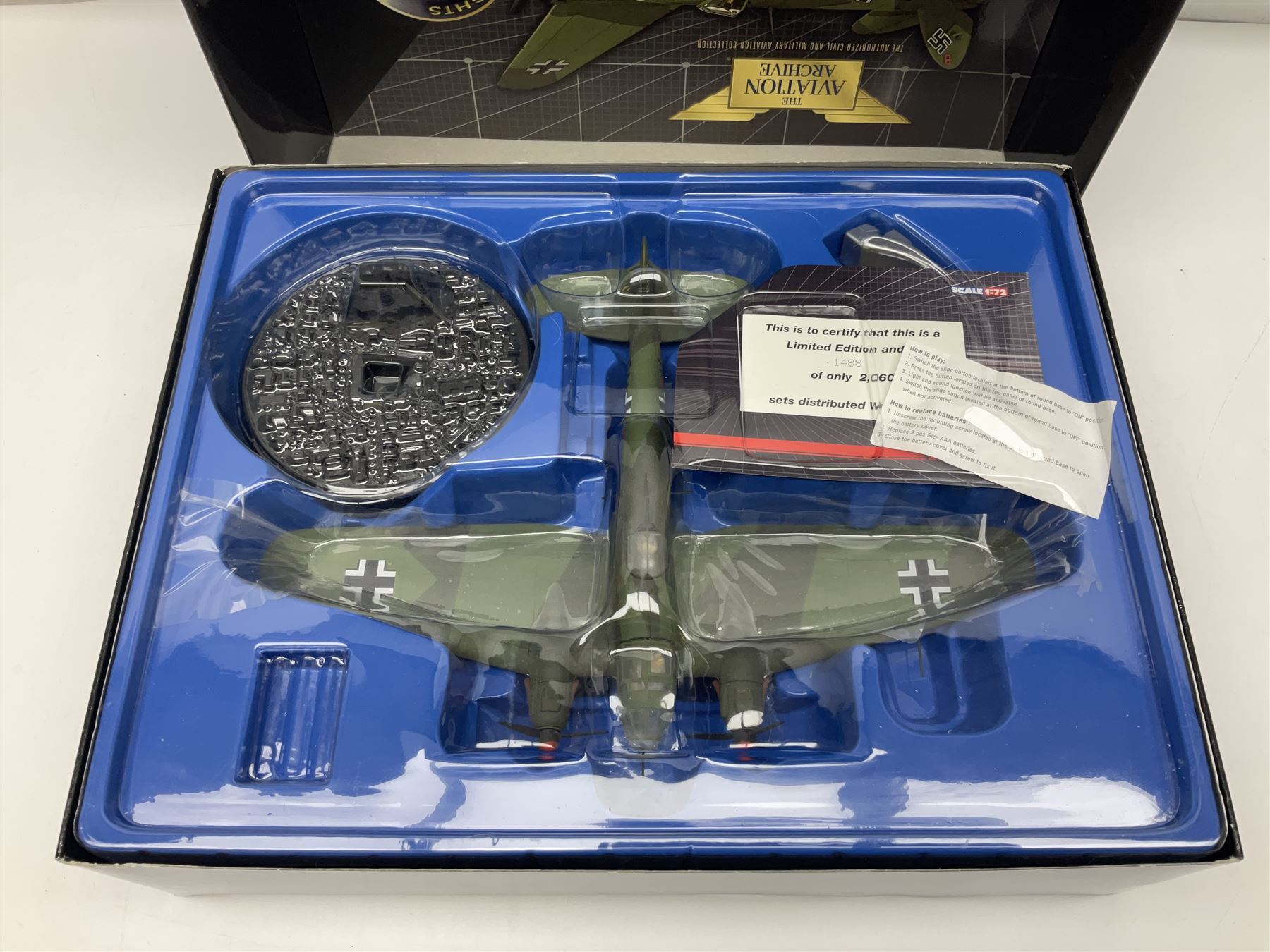 Corgi Aviation Archive limited edition 1:72 scale model AA33709 Sights & Sounds Heinkel He111H Luftwaffe Vannef France 1940; No.1488/2060; boxed with certificate