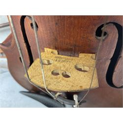Mid-19th century German violin with 36cm two-piece maple back and ribs and spruce top, bears label 'Riccardo Antoniazzi Cremonese fece in Milano l'anno 1896' L59.5cm overall; in walnut case with two part bows