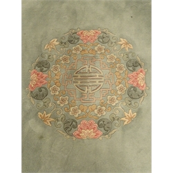  Chinese green ground rug carpet, central floral medallion, repeating border, 366cm x 274cm  