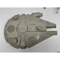 Star Wars - four space/land vehicles comprising Millenium Falcon with hinged top and figures; TIE Fighter; X-Wing Fighter with pilot; and AT-ST 'Chicken Walker' transporter; all unboxed (4)