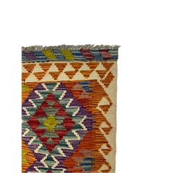 Chobi kilm runner, multi-colour ground, repeating stepped lozenge design