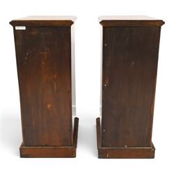 Pair of Edwardian mahogany pedestal chests, of moulded rectangular form, above four graduated drawers, brass swan neck handles, moulded plinth base