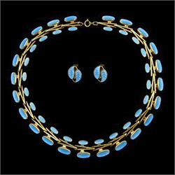 Norwegian silver-gilt and blue enamel abstract design necklace by Aslak Sorensen Hodne and...