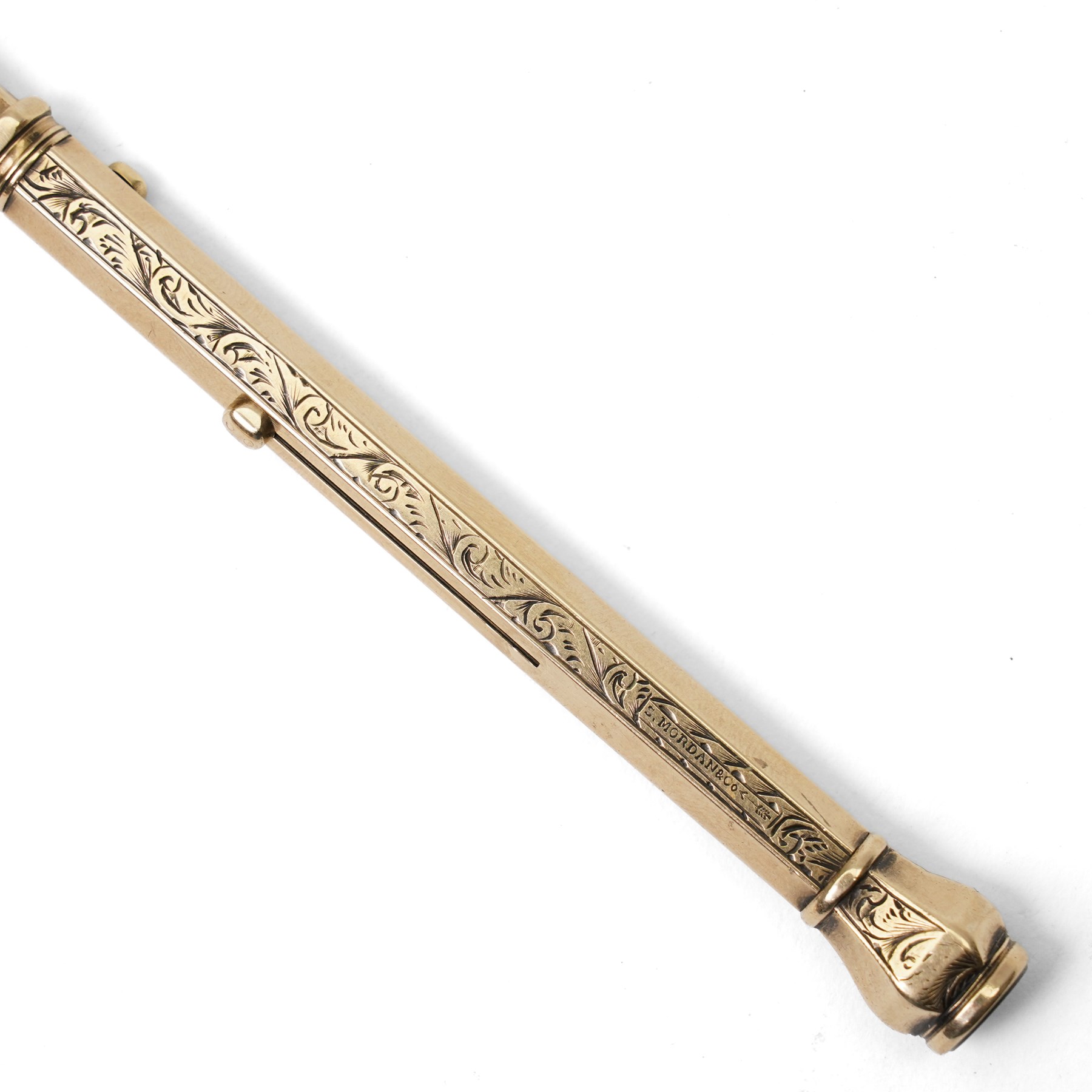Sampson Mordan & Co. hexagonal gold combination dip pen and propelling pencil with engraved decoration and bloodstone seal, L9.3cm, together with a Wahl Eversharp gold filled pencil