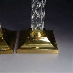 Pair of Waterford Cambridge cut glass and gilt metal candlesticks, H28cm
