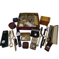 Early 20th century and later jewellery including 9ct gold glazed frame pendant, costume jewellery including brooches, rings and necklaces and a collection of wristwatches etc