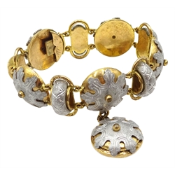 Victorian gilt and aluminium bracelet with drop, each dome gilt link, overlaid with aluminium motifs, the clasp stamped D*V

[image code: 3mc]