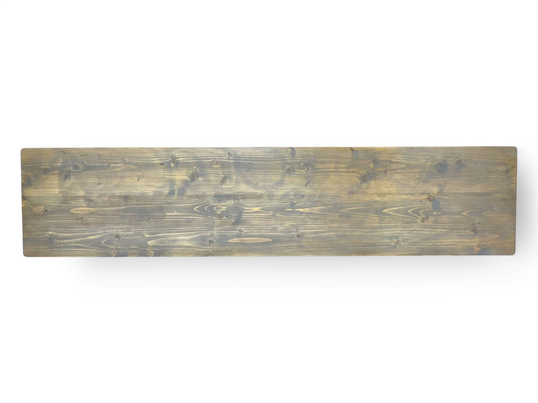 Barker & Stonehouse - contemporary 'Newsham' reclaimed oak dining bench, rectangular plank seat over twin pedestal supports with shaped bases, finished in weathered grey wax